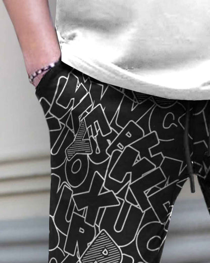 Men All Over Printed Black Trackpant