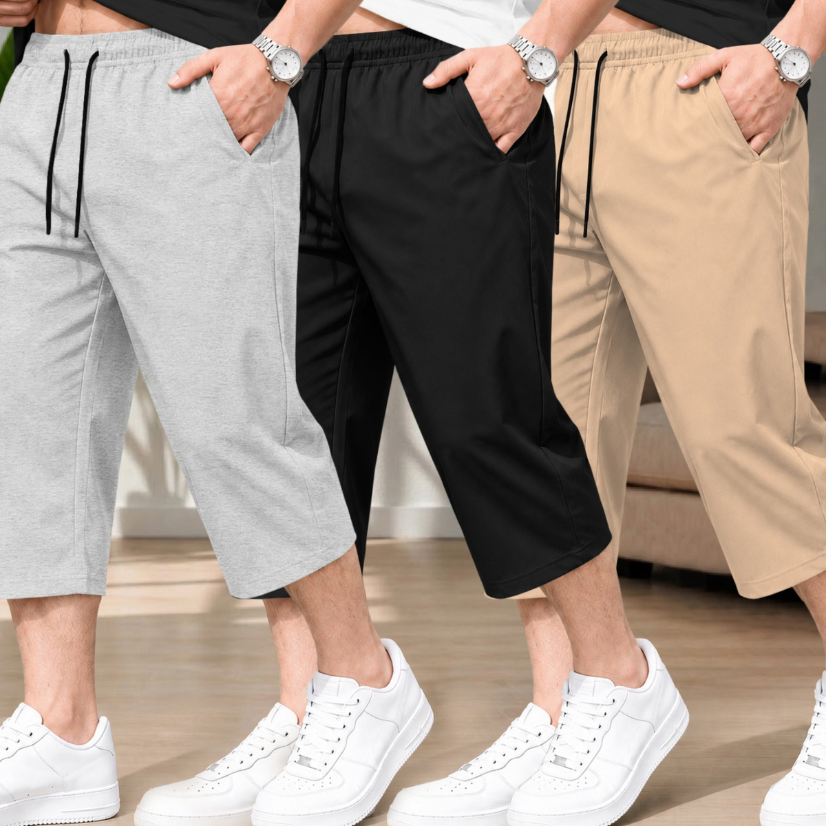 (Pack Of 3) Men Plain Three Fourth Shorts