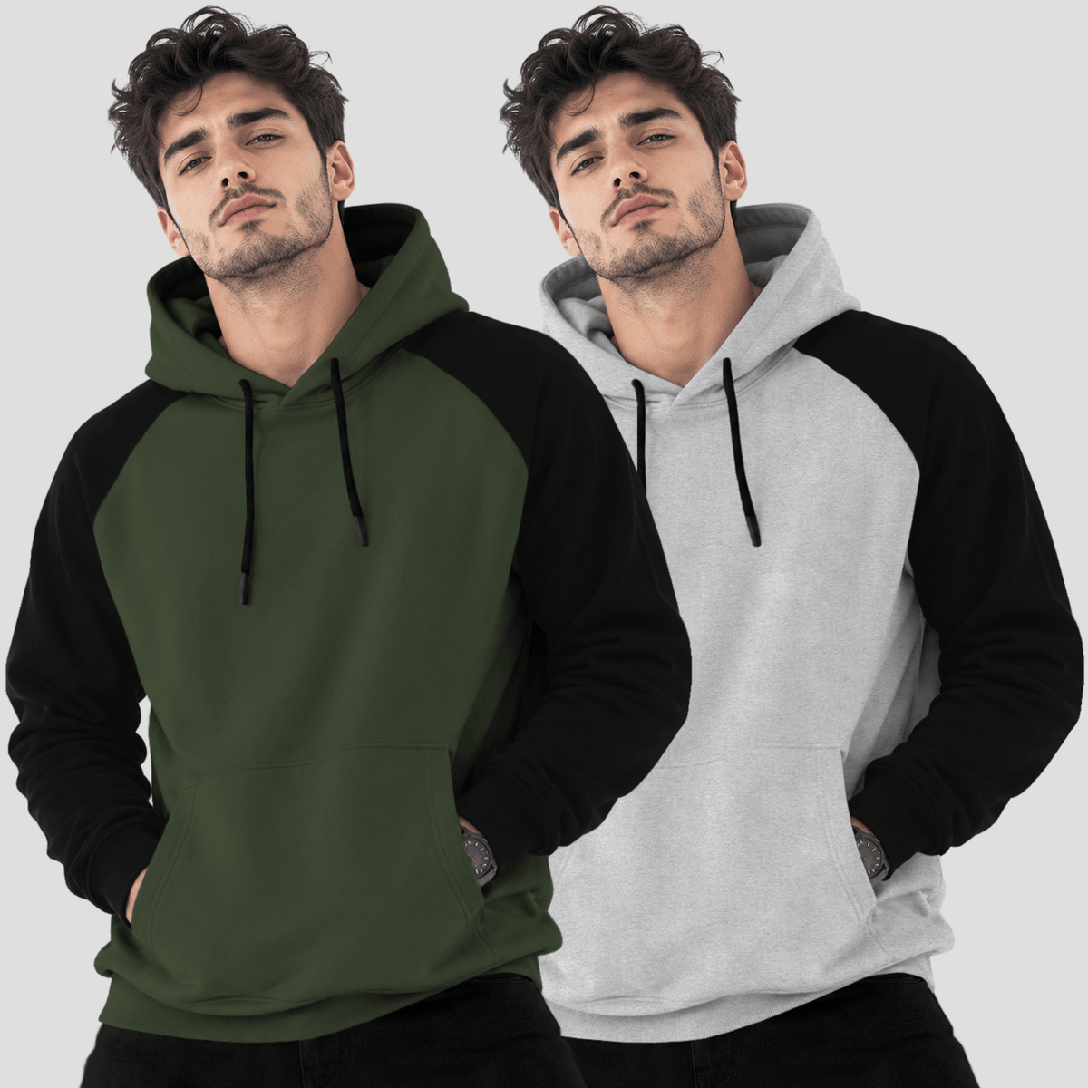 (Pack Of 2) Hooded Neck Color Blocked Winter Sweatshirts