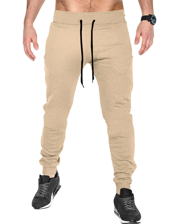 Men Plain Beige Cuffed Ankles Cotton Jogger TrackPant