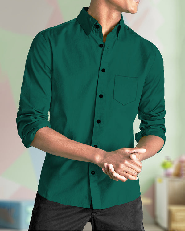 PLAIN GREEN FULL HAND MEN SHIRT