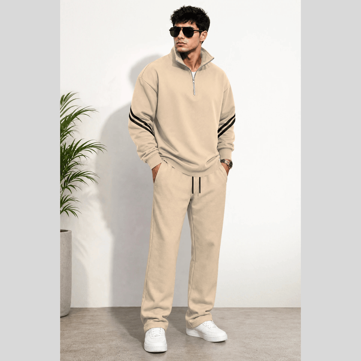 Tracksuit High Neck Sweatshirts And Plain Baggy Trackpants