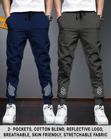 Men Cotton Sports Cuff Ankle Trackpants Combo (Pack of 2) | NavyBlue | CharcoalBlack