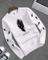 Men Full Sleeve White Feather Printed T-shirt