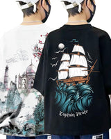 Pack of 2 Multicolor Kids Oversized T-Shirts Combo | White TAJMAHAL & Black PIRATE Print