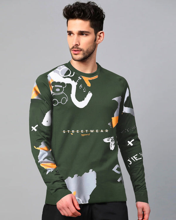 Men Full Sleeve Olivegreen Abstract Design T-shirt