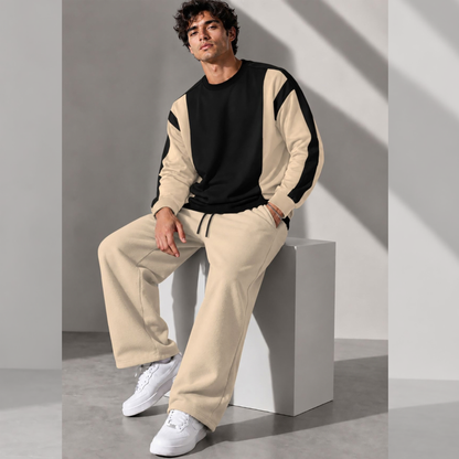 Tracksuit Men Round Neck Colorblocked Sweatshirt Plain Baggy Trackpants