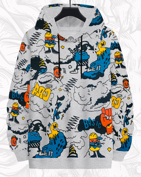 mens hooded comic print sweatshirt