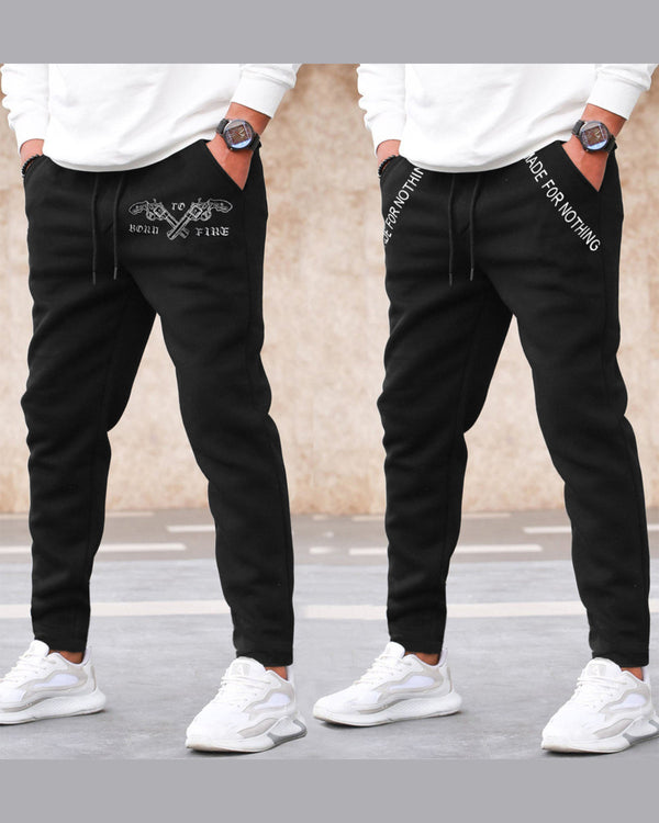 Men Cotton Designer Black Track Pants Combo Set Of 2