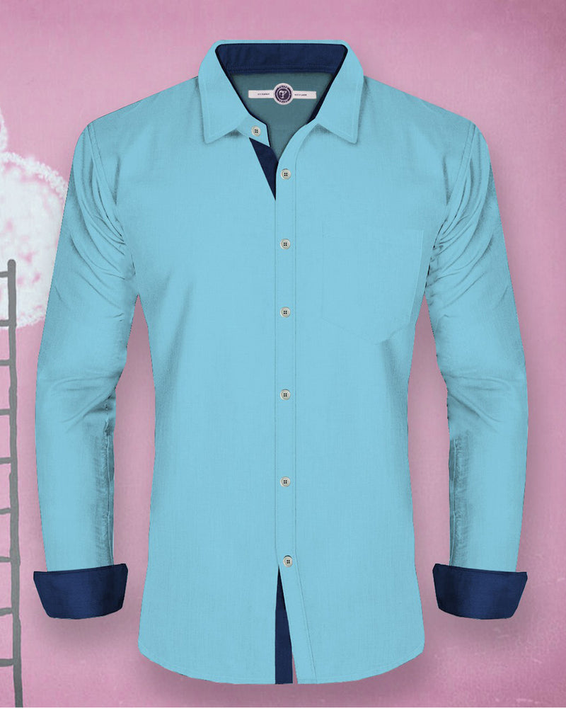 Men Solid Casual Blue Shirt