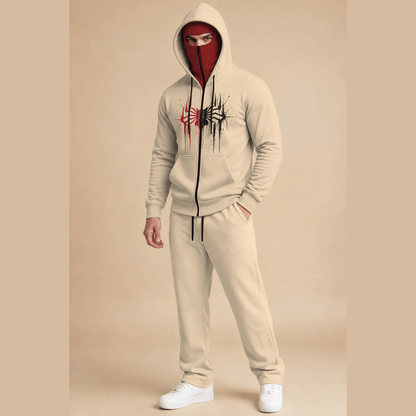 Tracksuit Mask Hooded Jackets And Plain Baggy Trackpants