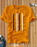 Men Yellow Line Printed Round Neck T-shirt