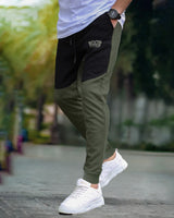 Men Colorblock Cotton OliveGreen-Black Jogger TrackPant