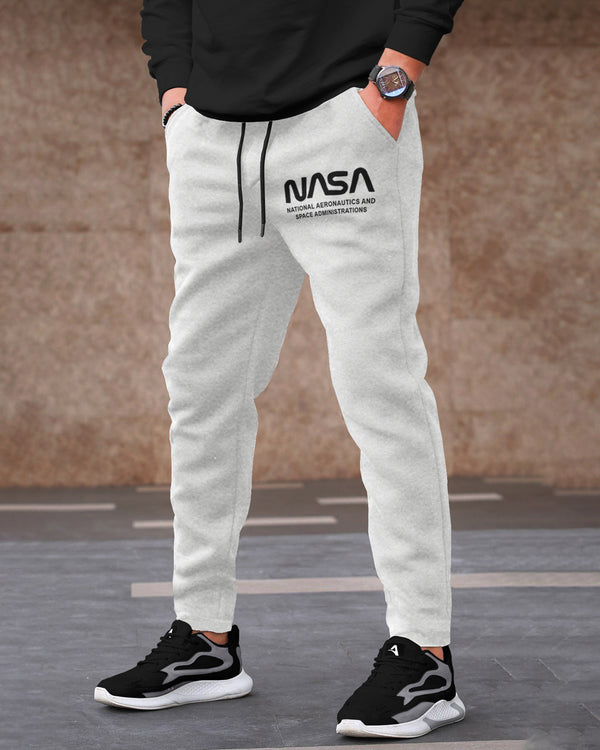 Men LightGrey NASA Printed Cotton Jogger Trackpant