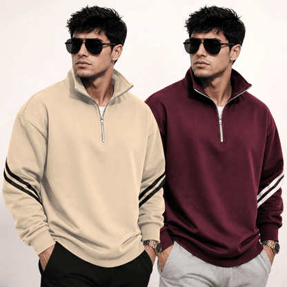 (Pack Of 2) High Neck Striped Sleeve Winter Sweatshirts