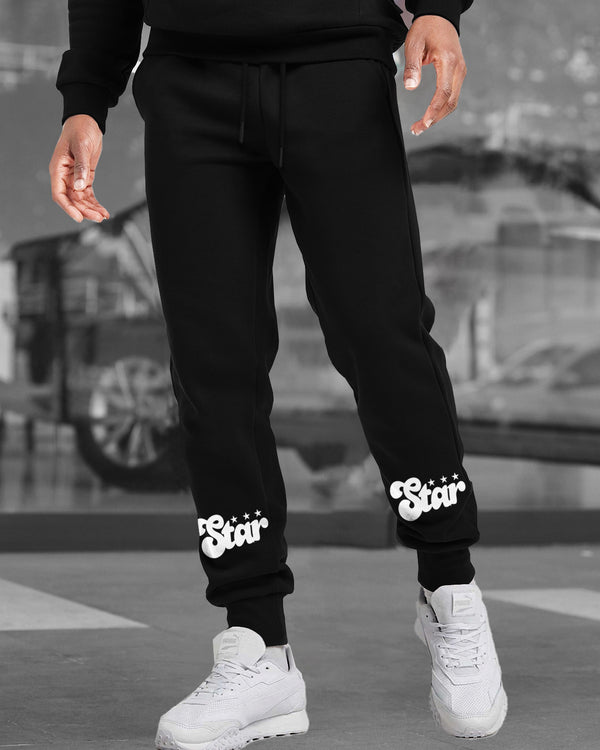 Men Black Drawstring Cotton Printed Jogger TrackPant