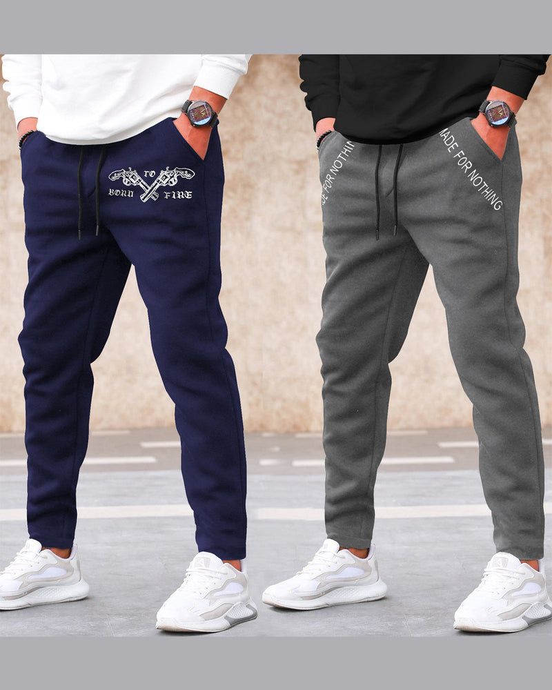 Pack of 2 Men Cotton Designer Multicolor Track Pants | Navyblue | DarkGrey