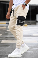 Men Beige Black Cargo Jogger