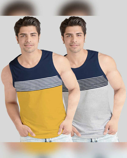 (Pack of 2) Men Tops Vest Multicolour