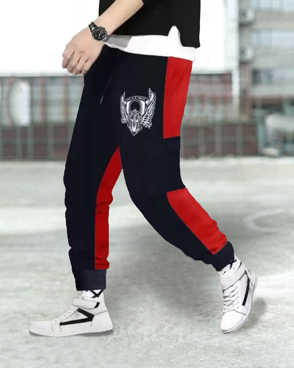 Men Navy Blue Red Cargo Jogger