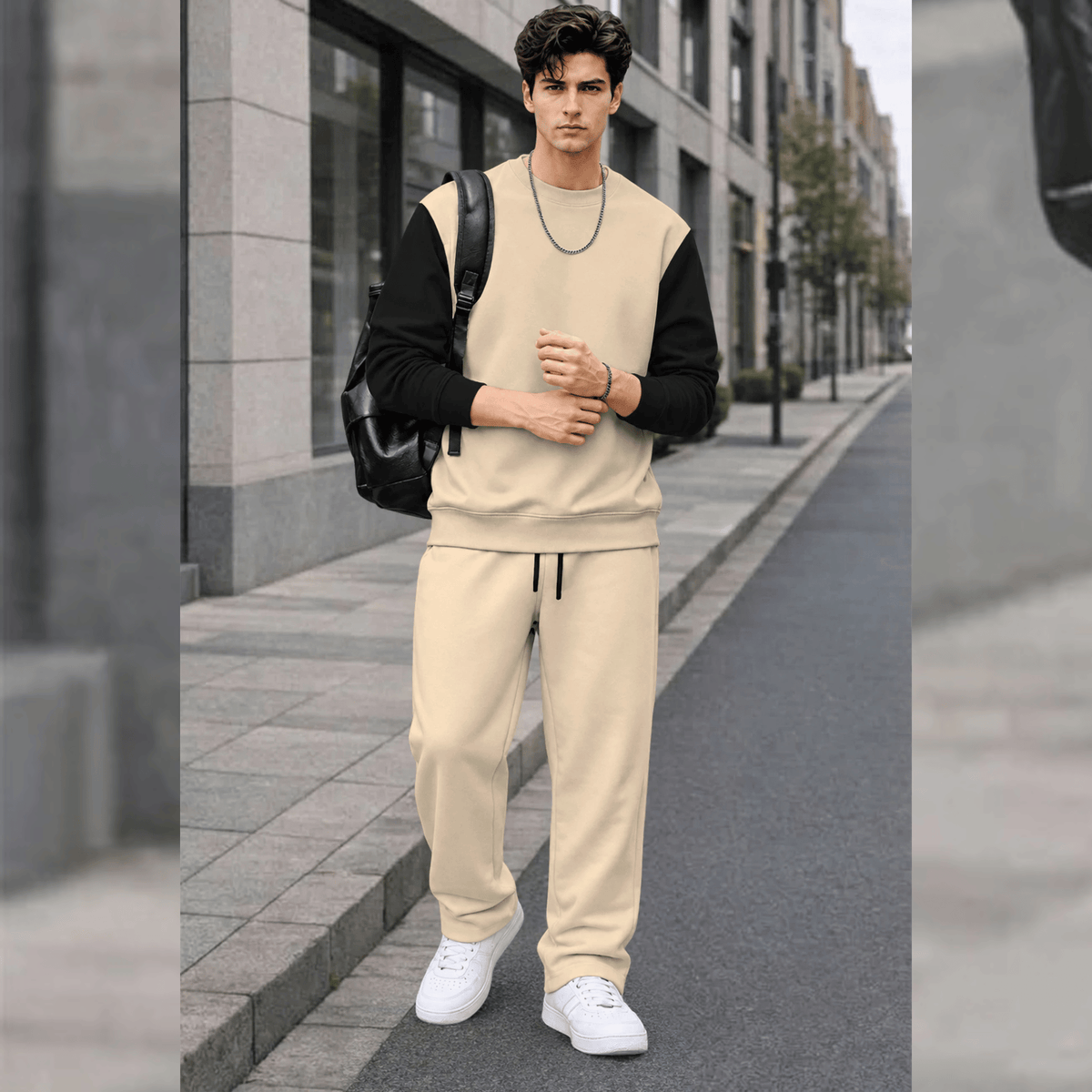 Mens Round Neck Dual Color Sweatshirt  Winter Tracksuits