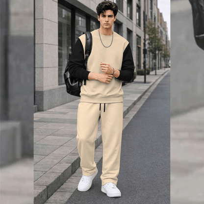 Mens Round Neck Dual Color Sweatshirt  Winter Tracksuits
