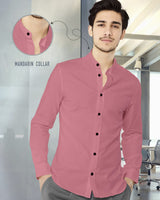 MEN PLAIN DARK PINK MANDARIN COLLAR FULL HAND SHIRT