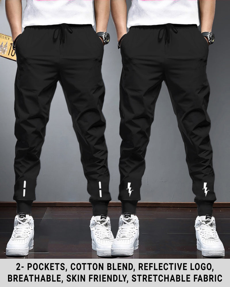 Men Sports Trackpants Combo | Solid Black Cuffed Ankle (Pack of 2)