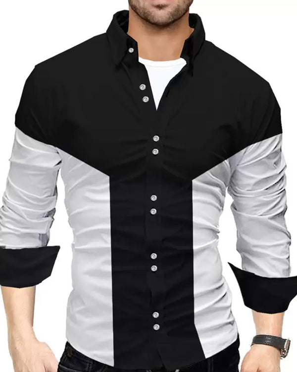 Men Colorblocked Casual Shirt Black White