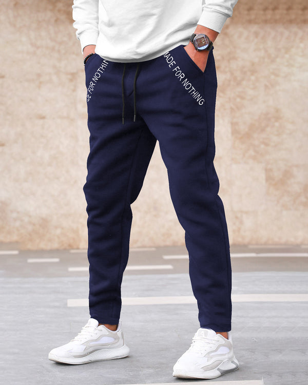 Men Navy Blue Printed Cotton Jogger Trackpant