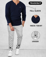 ( Navyblue & Grey Tracksuit ) Full Sleeve V-neck T-shirt with Jogger Pant