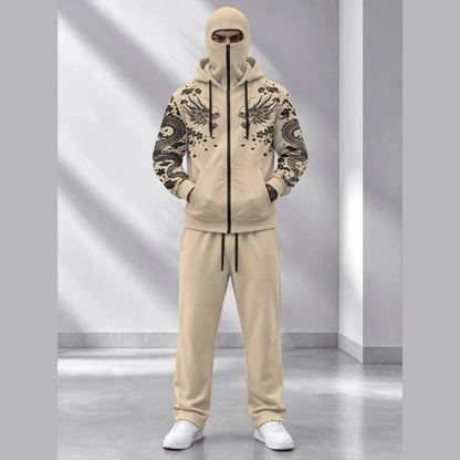 Tracksuit Hooded Mask Printed Jackets And Plain Baggy Trackpants