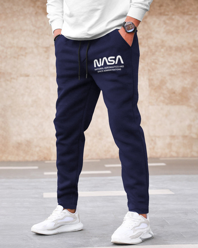 Men NavyBlue NASA Printed Cotton Jogger Trackpant