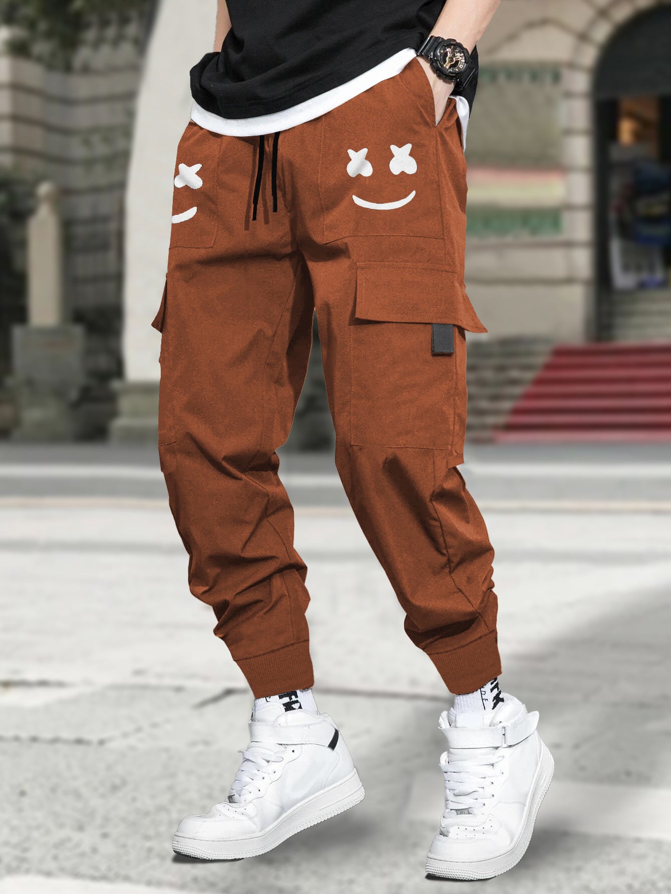 Buy Men Marshmallow Printed Brown Cargo Pant Under 500 Rupees Online