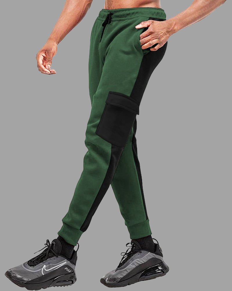 Men Cargo Track Pant Black / Olive Green