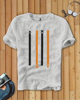 Men White Line Printed Round Neck T-shirt