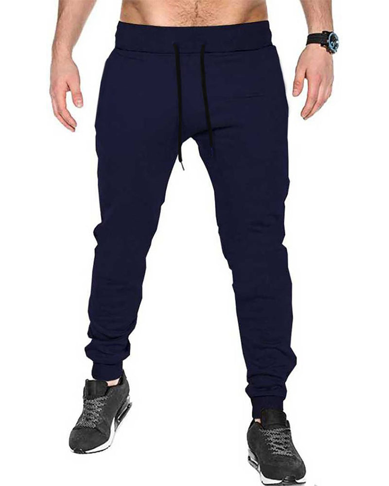 Men Plain Navy Blue Cuffed Ankles Cotton Jogger TrackPant