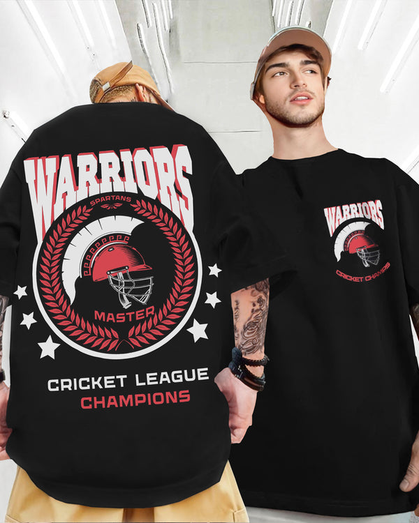Men Oversized Warriors Back Printed T-shirt