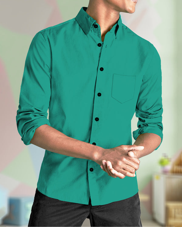 MEN PLAIN SEA GREEN FULL HAND SHIRT