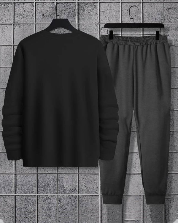 Tracksuit For Men Believe Black Printed T-shirt / Charcoal Black Trackpant