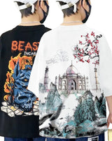 Pack of 2 Multicolor Kids Oversized T-Shirts Combo | White TAJMAHAL & Black BEAST Print