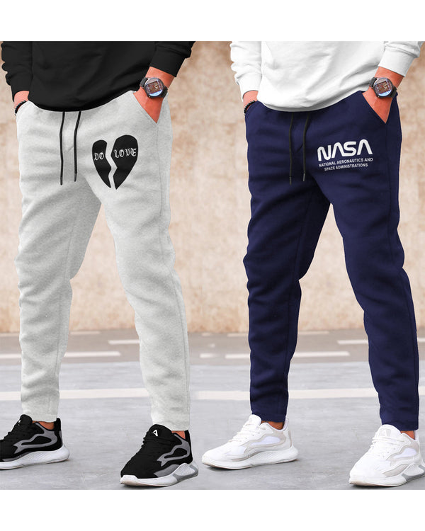 Pack of 2 Men Cotton Printed Multicolor Track Pants | Navyblue | Grey