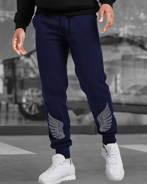 Men Navy Blue Drawstring Cotton Designer Jogger TrackPant