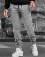 Men Grey Drawstring Cotton Graphic Printed Jogger TrackPant