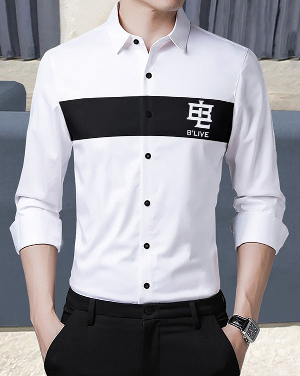 Men Party Wear White Black Contrast Shirt