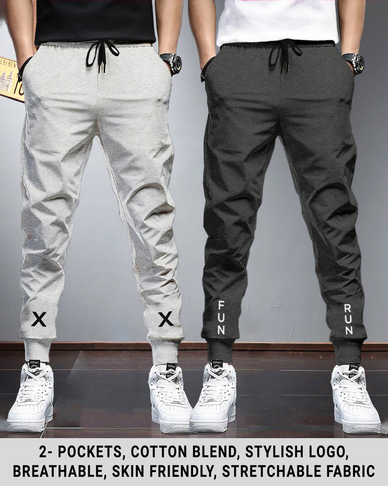 Men Sports Trackpants Combo |Grey & Charcoal Black (Pack of 2)