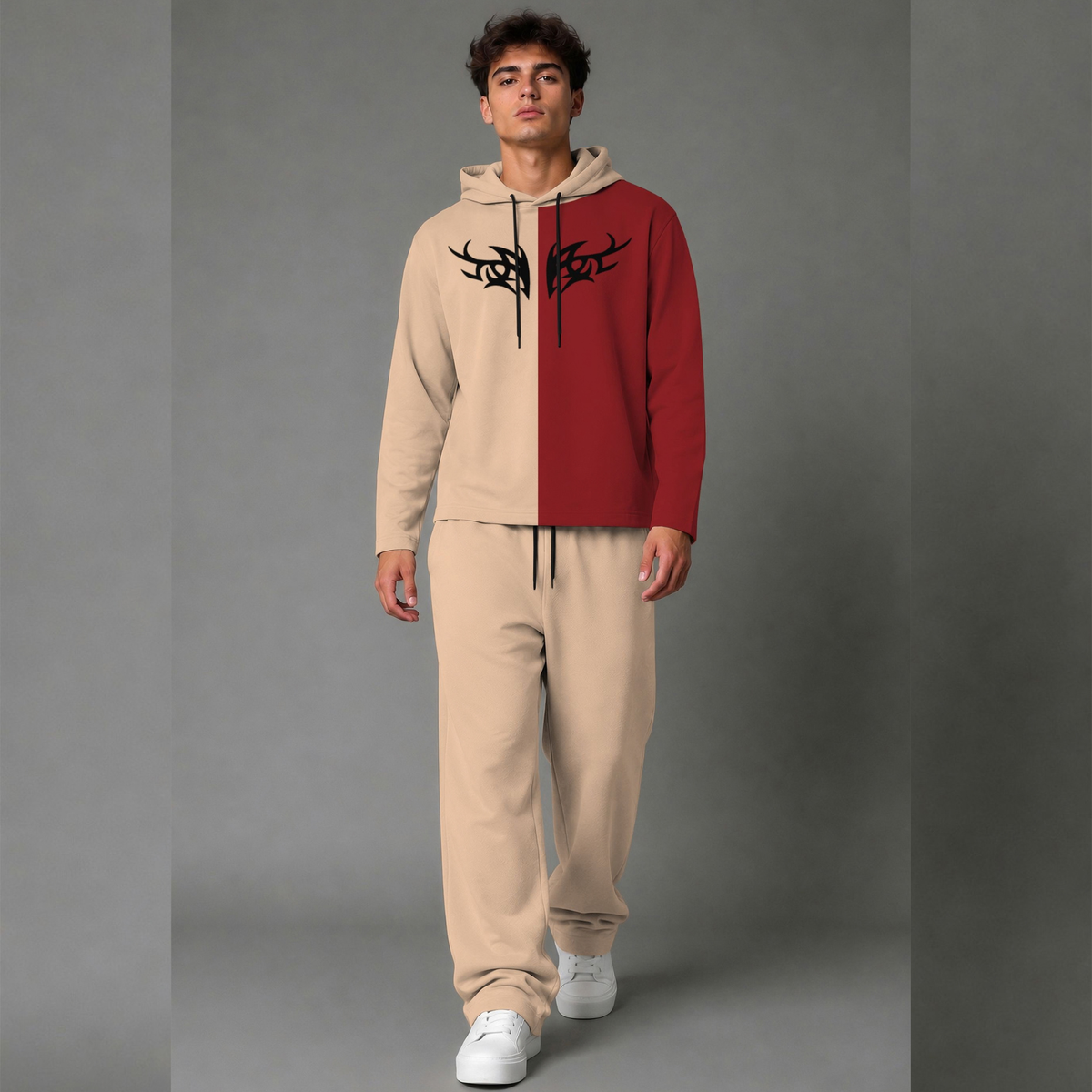 Outfit Set Plain Dual hooded Tshirt - Plain Loose Fit Trackpants