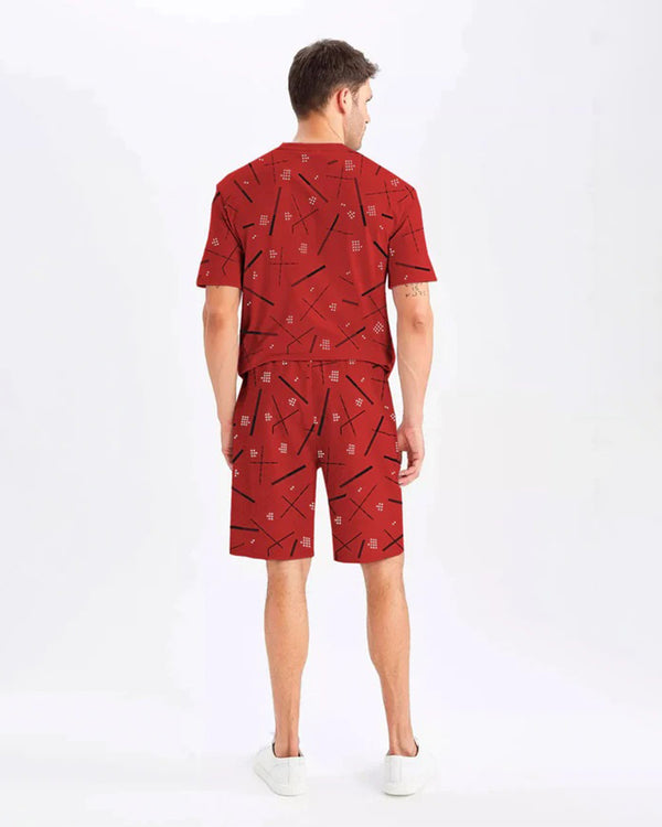 Men's Printed Red Abstract Co-ords Sets
