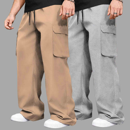 (Pack Of 2)  Multi Pockets Plain Baggy Cargos 10 Variants