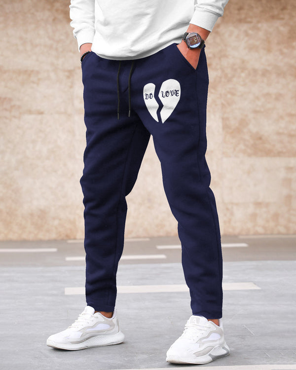 Men Navy Blue Graphic Printed Cotton Jogger Trackpant